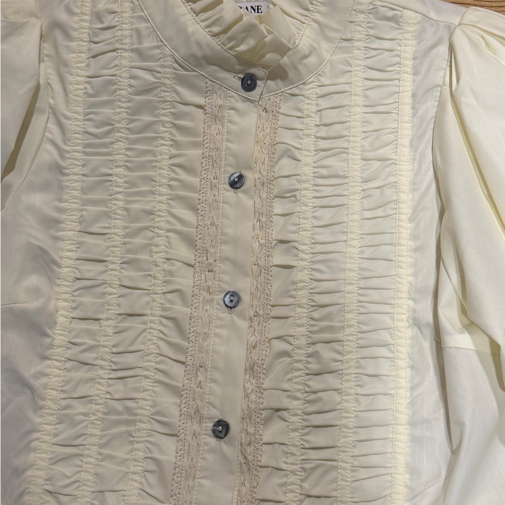 Women's Cream Ruffle Front Button-Up Top - Picture 4 of 8